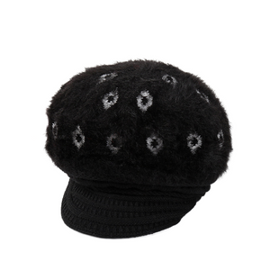 Women's visor winter warm fuzzy fleece floral Hats, Knitting ear protection caps