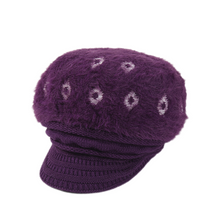 Load image into Gallery viewer, Women&#39;s visor winter warm fuzzy fleece floral Hats, Knitting ear protection caps
