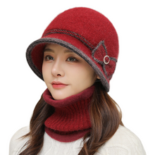 Load image into Gallery viewer, Winter knitting bucket  hats fuzzy fleece warm casual fisherman&#39;s cap with Bow-Tie
