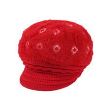 Load image into Gallery viewer, Women&#39;s visor winter warm fuzzy fleece floral Hats, Knitting ear protection caps
