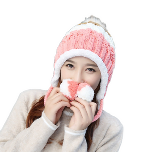 Bonnet chaud en tricot pour femme et bonnet d'hiver doublé en polaire avec pompons