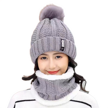 Load image into Gallery viewer, Women&#39;s  2PCS  solid knitted Beanie Hat+ scarf set Warm Fleece Lined Soft Ski  pompom Cap
