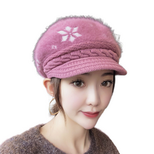 Load image into Gallery viewer, Women&#39;s visor winter warm fuzzy fleece floral Hats, Knitting ear protection caps
