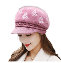 Load image into Gallery viewer, Women&#39;s visor winter warm fuzzy fleece floral Hats, Knitting ear protection caps
