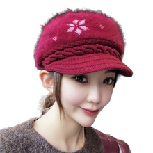 Load image into Gallery viewer, Women&#39;s visor winter warm fuzzy fleece floral Hats, Knitting ear protection caps
