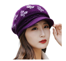 Load image into Gallery viewer, Women&#39;s visor winter warm fuzzy fleece floral Hats, Knitting ear protection caps
