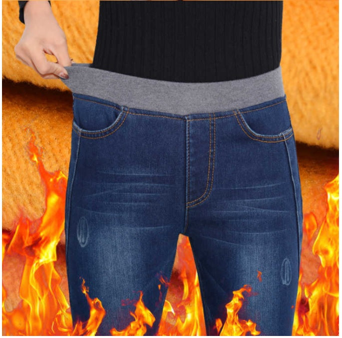 Woman Winter Warm Jeans, High Waist Casual Velvet Ladies Trousers ,Female Pantalon.