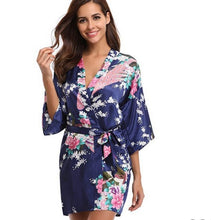 Load image into Gallery viewer, Women&#39;s Kimono short Robe with Peacock and Blossoms Pattern Printed Kimono Nightgown
