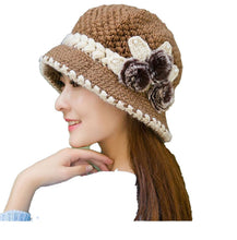 Load image into Gallery viewer, Women‘s warm  chunky cable Crocheted bucket hats solid fur floral  casual caps
