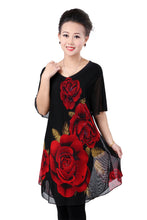 Load image into Gallery viewer, Fashion  blouses, Mid-length lace dress，big red flower blouses
