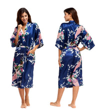 Load image into Gallery viewer, Women&#39;s Oversize Kimono Robe with Peacock and Blossoms Printed Kimono Nightgown
