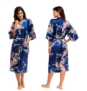 Women's Oversize Kimono Robe with Peacock and Blossoms Printed Kimono Nightgown