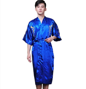 Men solid with Embroidery dragon Japanese Kimono Coat Loose Yukata Outwear Long Bathrobe Tops Vintage