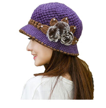 Load image into Gallery viewer, Women‘s warm  chunky cable Crocheted bucket hats solid fur floral  casual caps
