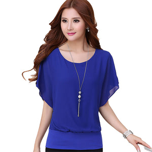 Women's crewneck Batwing Sleeve solid colors Chiffon Blouses Casual tops .