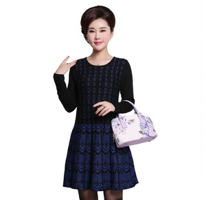 Women's long sleeve crewneck knitted dress long sweater for legging