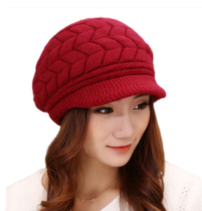 Women's  Winter  chunky cable Knit Hat  fleece lining Ski Caps with Visor