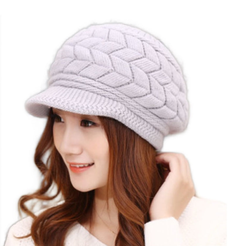 Women's  Winter  chunky cable Knit Hat  fleece lining Ski Caps with Visor