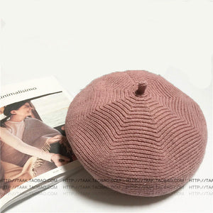 Women's solid beanie chunky knit hats, classics french  Berets caps