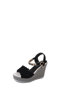 Korean style sandals, high-heel sandals, Fashion sandals, Classic black and white striped sandals