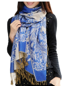 Women's warm double layer  pashmina floral pattern Shawl Wrap Scarf stole  w/Fringe