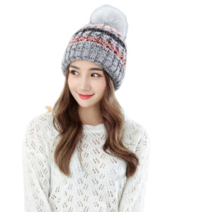 Women’s warm colorful Hat Knitted fleece Lining caps with pompom