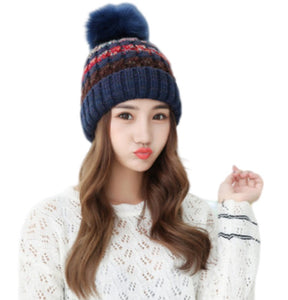 Women’s warm colorful Hat Knitted fleece Lining caps with pompom