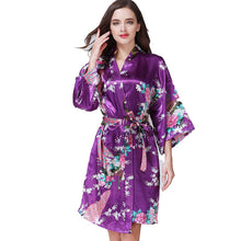 Load image into Gallery viewer, Women&#39;s long Peacock Blossoms pattern kimono Printed  Nightdress robe
