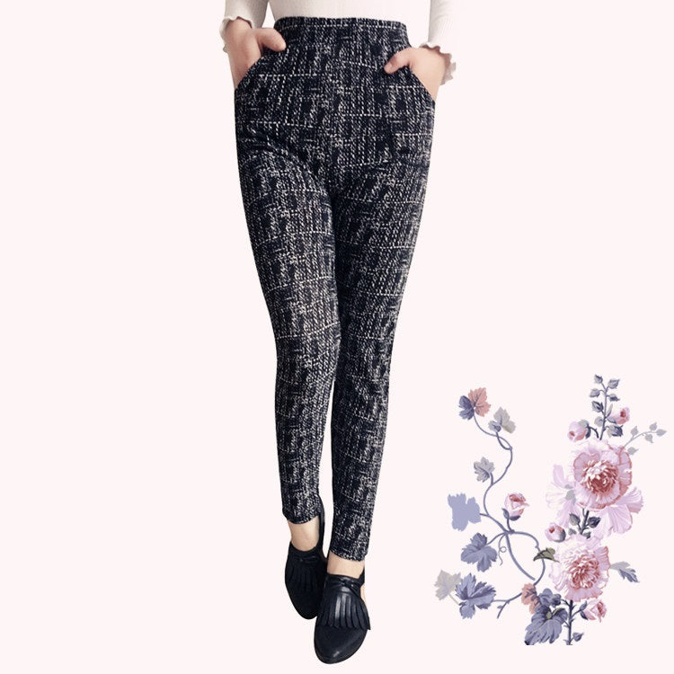 Autumn Winter  Leggings, Thick Warm Pants , Plus Velvet Pants,  Vintage Flowers Trousers