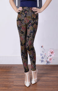 Autumn Winter  Leggings, Thick Warm Pants , Plus Velvet Pants,  Vintage Flowers Trousers