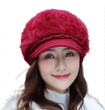 Load image into Gallery viewer, Women&#39;s visor fuzzy fleece floral warm hats knitted causal protect ears caps
