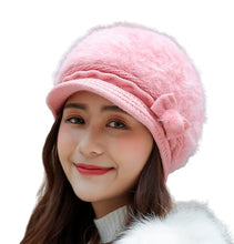 Load image into Gallery viewer, Women&#39;s visor fuzzy fleece floral warm hats knitted causal protect ears caps
