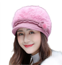 Load image into Gallery viewer, Women&#39;s visor fuzzy fleece floral warm hats knitted causal protect ears caps
