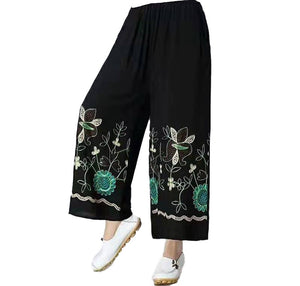 Women's Casual Floral Print Yoga  Wide-leg loose ankle Pants