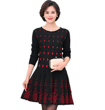 Load image into Gallery viewer, Women&#39;s long sleeve crewneck fashion floral flared  knitted dress long Sweater
