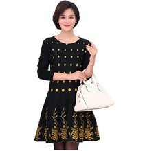 Load image into Gallery viewer, Women&#39;s long sleeve crewneck fashion floral flared  knitted dress long Sweater
