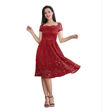 Load image into Gallery viewer, Women&#39;s Square Neck Cap Sleeve  Floral Lace Bridesmaid Short knee length Prom Party Dress
