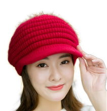 Load image into Gallery viewer, Women&#39;s solid visor  Warm fleece lined cable  Hats rabbit fur Snow Ski Caps
