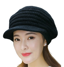 Load image into Gallery viewer, Women&#39;s solid visor  Warm fleece lined cable  Hats rabbit fur Snow Ski Caps
