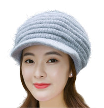 Load image into Gallery viewer, Women&#39;s solid visor  Warm fleece lined cable  Hats rabbit fur Snow Ski Caps
