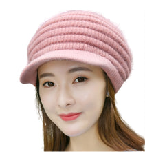 Load image into Gallery viewer, Women&#39;s solid visor  Warm fleece lined cable  Hats rabbit fur Snow Ski Caps
