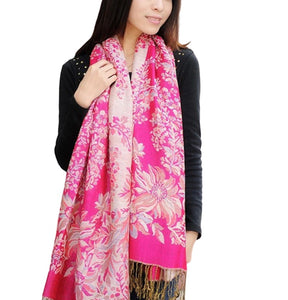 Women's warm double layer  pashmina floral pattern Shawl Wrap Scarf stole  w/Fringe