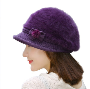 Winter's elegant solid  fuzzy fleece warm Knitted bucket hats Rabbits fur hats,