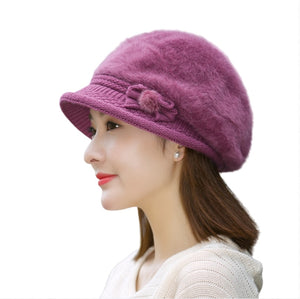 Winter's elegant solid  fuzzy fleece warm Knitted bucket hats Rabbits fur hats,