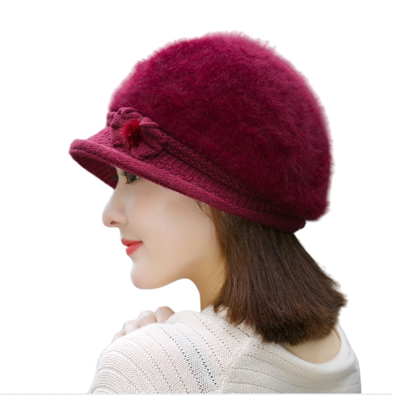 Winter's elegant solid  fuzzy fleece warm Knitted bucket hats Rabbits fur hats,