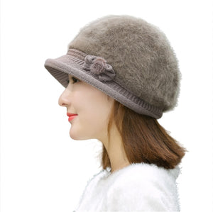 Winter's elegant solid  fuzzy fleece warm Knitted bucket hats Rabbits fur hats,