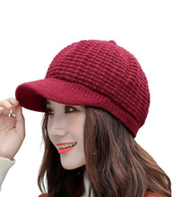 Load image into Gallery viewer, Women&#39;s winter visor fleece lining warm hats chunky cable  knit  ski caps
