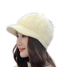 Load image into Gallery viewer, Women&#39;s winter visor fleece lining warm hats chunky cable  knit  ski caps
