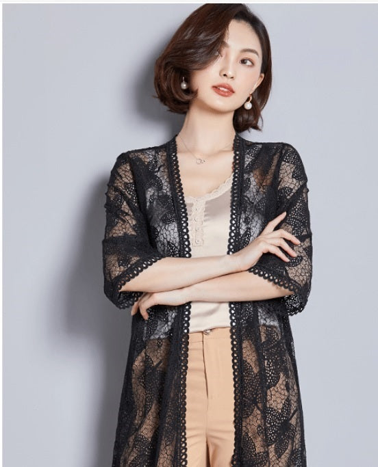 LACE DRESS, LONG CARDIGAN,