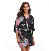 Load image into Gallery viewer, Women&#39;s Kimono short Robe with Peacock and Blossoms Pattern Printed Kimono Nightgown
